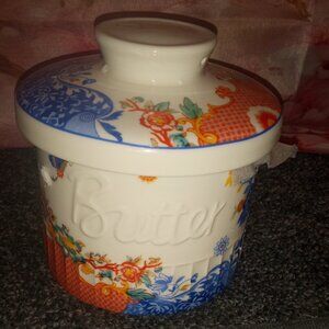 FRENCH FLORAL BUTTER BELL CROCK CERAMIC BUTTER KEEPER